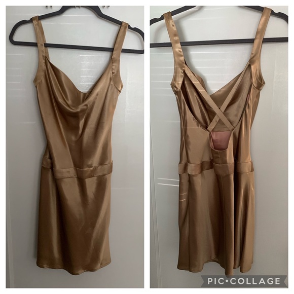 Moda International Victoria’s Secret Vintage Gold Champagne Cocktail Silk Dress - Picture 2 of 6